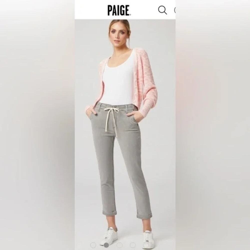 PAIGE Christy Drawstring Cuffed Ankle Pants Soft Stretch Lyocell in Gray Size 26